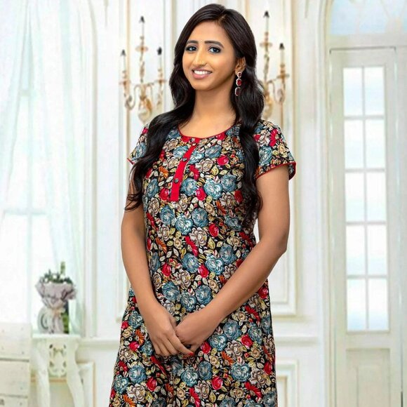 Black Flower Print Kurta, Tranquil Threads | Muvvas Boutique - Picture 3 of 8